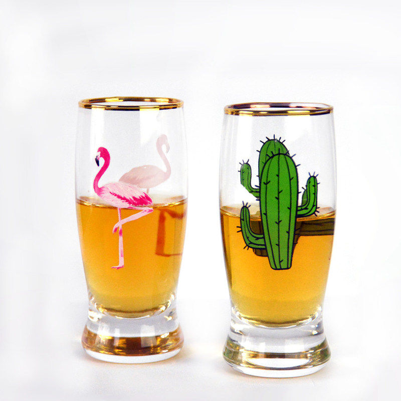 kualitas Color Decal Printed Unique Shot Glasses pabrik