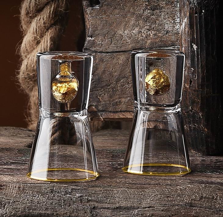 kualitas Gold Foil Bottom Shot Glass Set pabrik