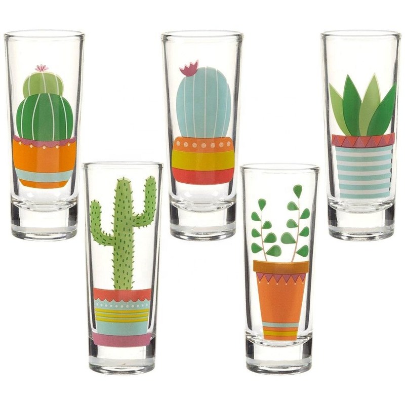 kualitas Colorful Print Unique Shot Glasses For Tequila Fiesta pabrik