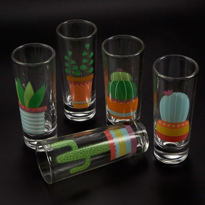 kualitas Colorful Print Unique Shot Glasses For Tequila Fiesta pabrik