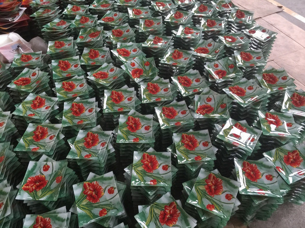 kualitas Customize Color Ins Cactus Square Glass Dinner Plates pabrik