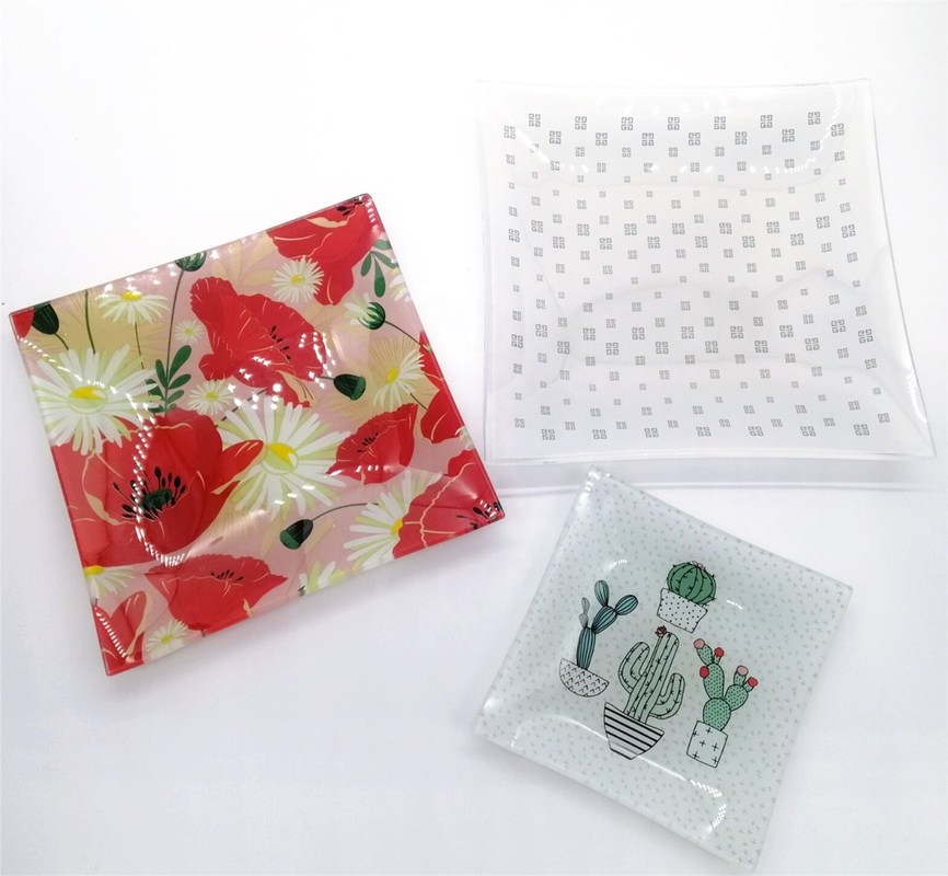 kualitas Tempered Glass Color Printted Square Glass Dish for home pabrik