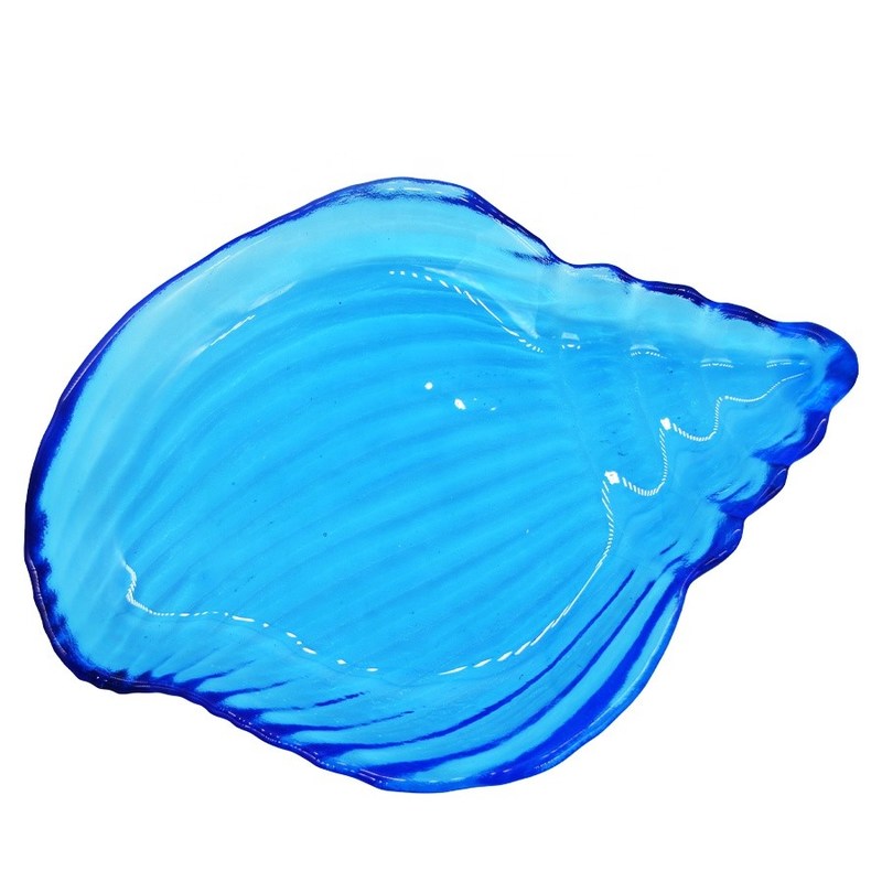 kualitas Ocean Series Sea Shell Blue Glass Charger Plate For Dessert pabrik