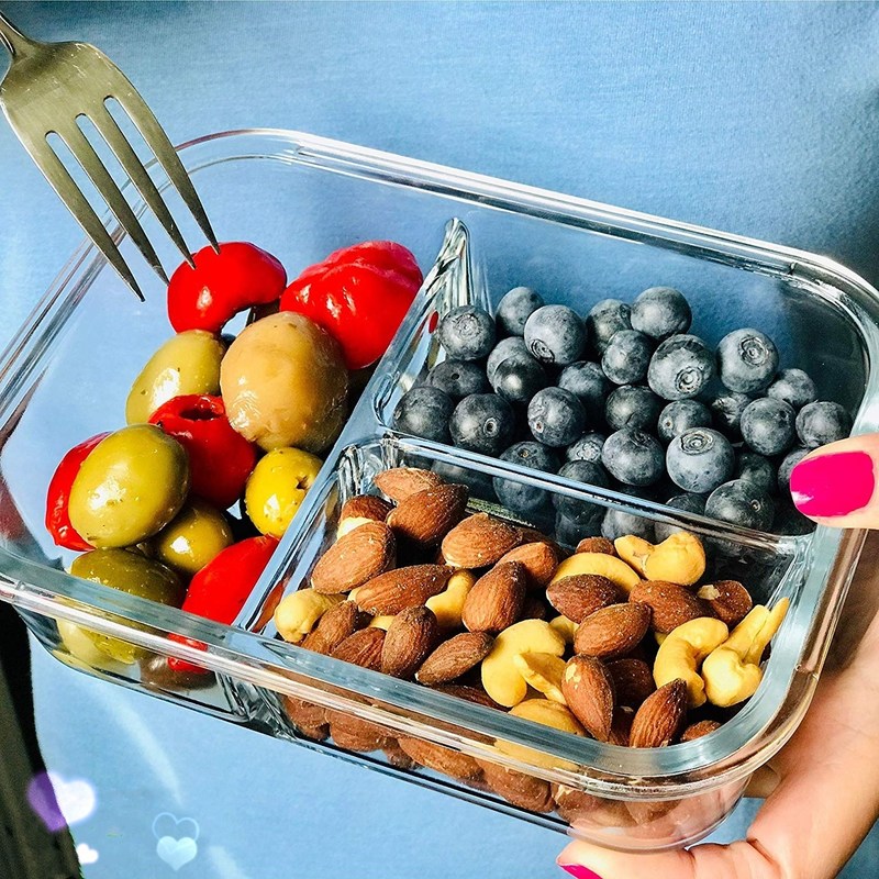 kualitas Borosilicate Pressed Glass Lunch Boxes With Locking Lids pabrik