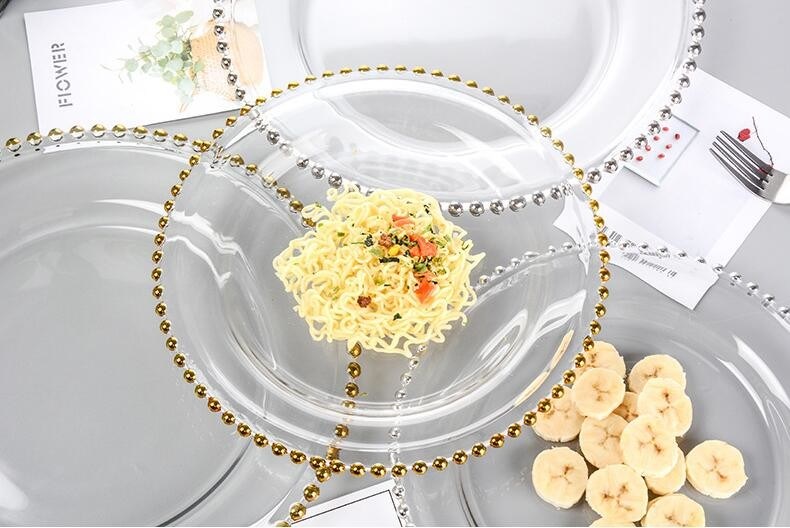 kualitas Gold Decorated Glass Charger Plates pabrik