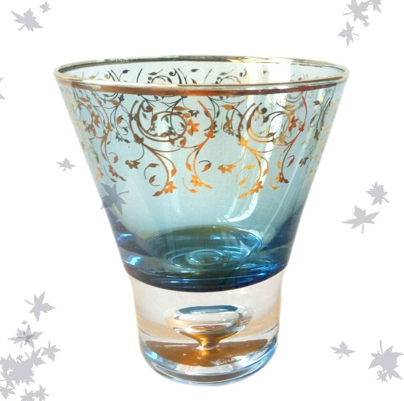 kualitas Blue Color Golden Rim Stemless Crystal Cocktail Glasses pabrik