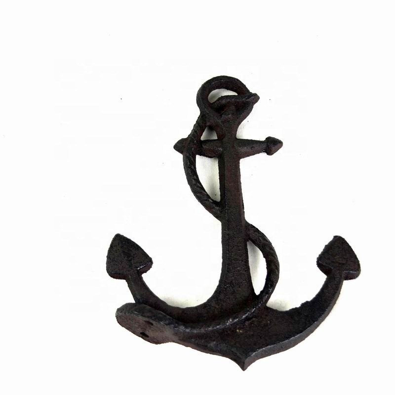 kualitas Decorative Anchor Shape Black Iron Coat Hooks Cast Iron Crafts pabrik