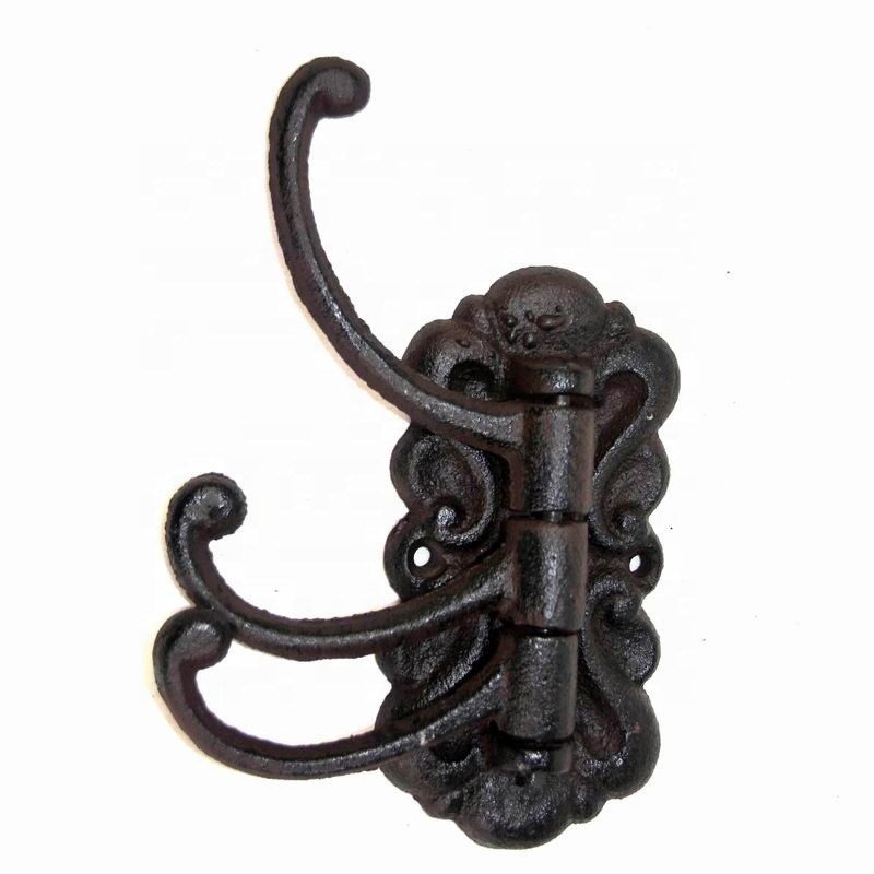 kualitas Vintage Black Iron Hooks Cast Iron Crafts For Entryway pabrik