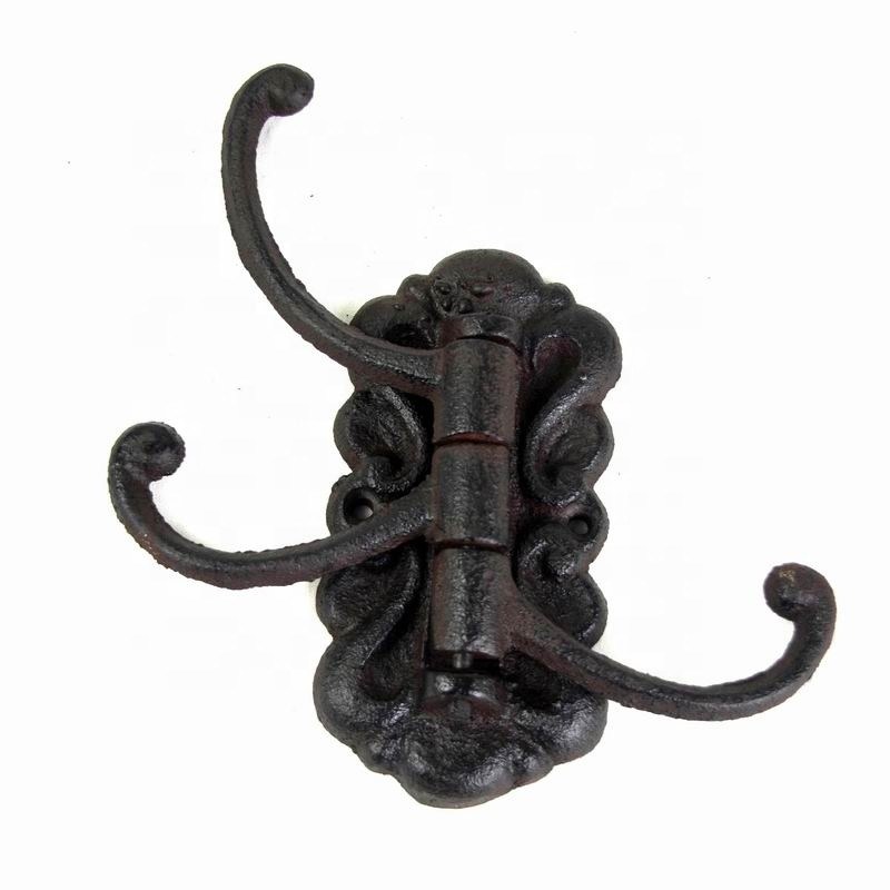 kualitas Vintage Black Iron Hooks Cast Iron Crafts For Entryway pabrik