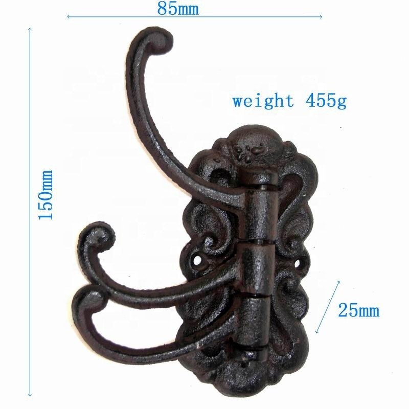 kualitas Vintage Black Iron Hooks Cast Iron Crafts For Entryway pabrik