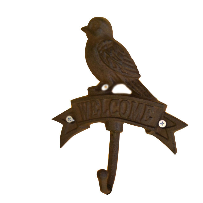 kualitas Antique Wall Mount Bird shape Black Iron Coat Hooks pabrik