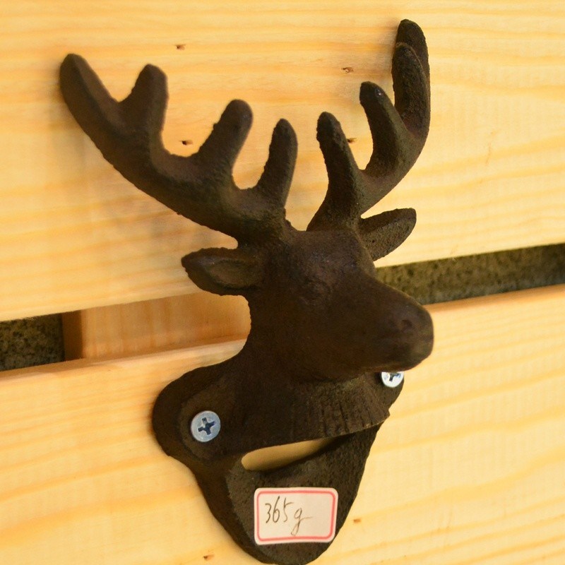 kualitas Home Decor Deer Head Brown Rust Cast Iron Bottle Opener pabrik