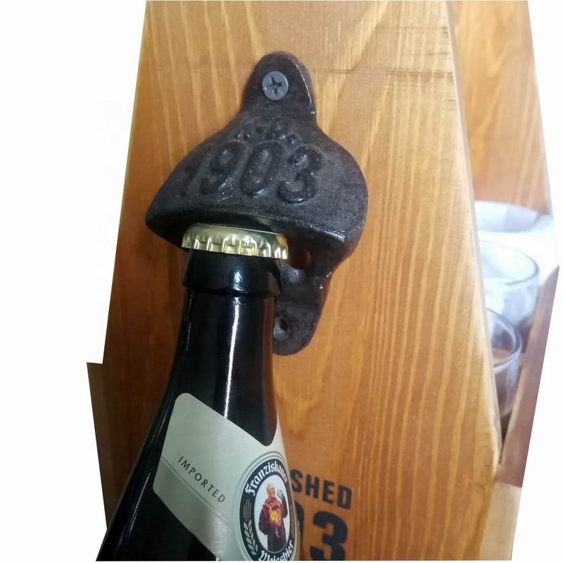 kualitas Wall Mount Iron Bottle Opener Cast Iron Crafts For Bar Club pabrik