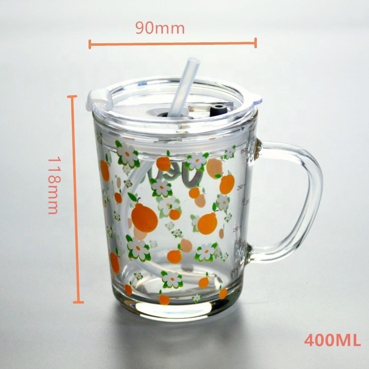 kualitas Cartoon Crystal Drinking Glass With Lid And Silicate Straw pabrik