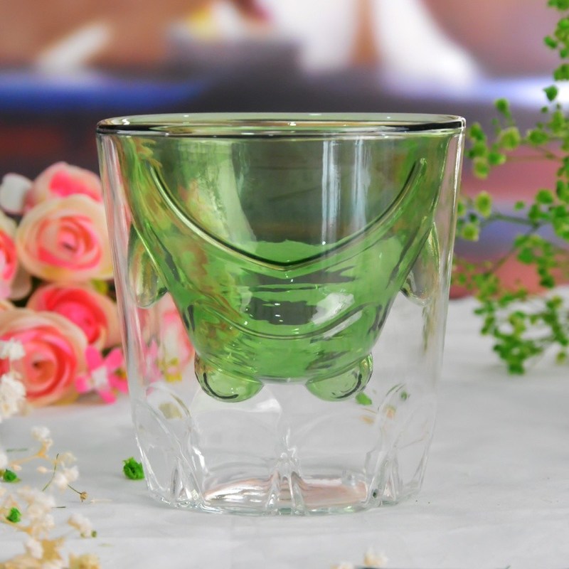 kualitas Green Borosilicate Double Layer Colored Drinking Glasses pabrik
