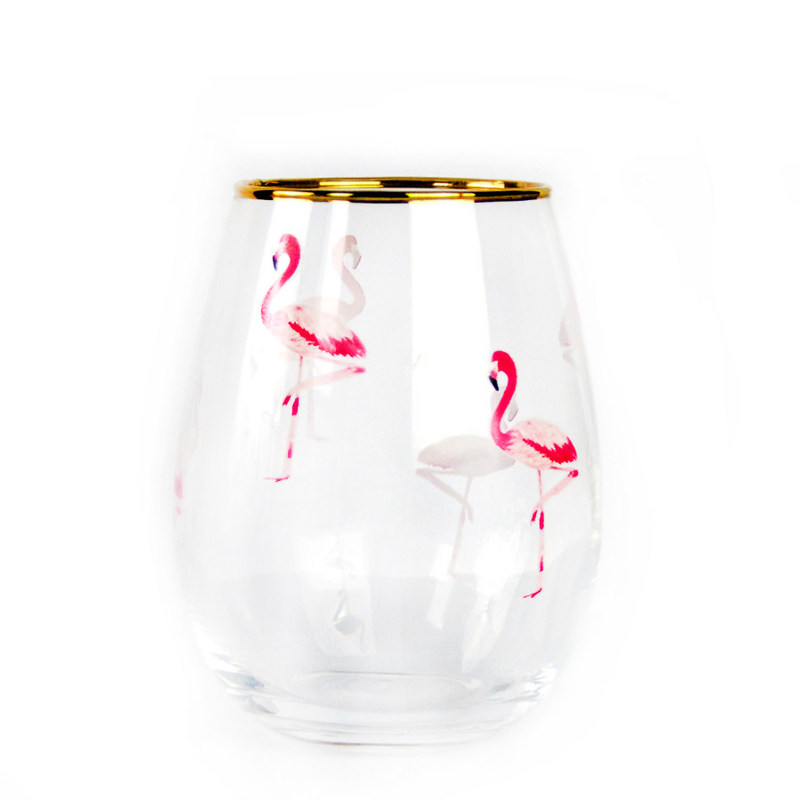 kualitas Hand Painted Gold Rim Wine Glass Tumbler With Color Decal pabrik