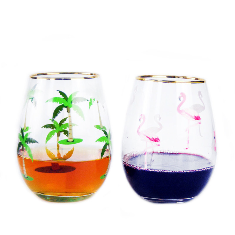 kualitas Hand Painted Gold Rim Wine Glass Tumbler With Color Decal pabrik
