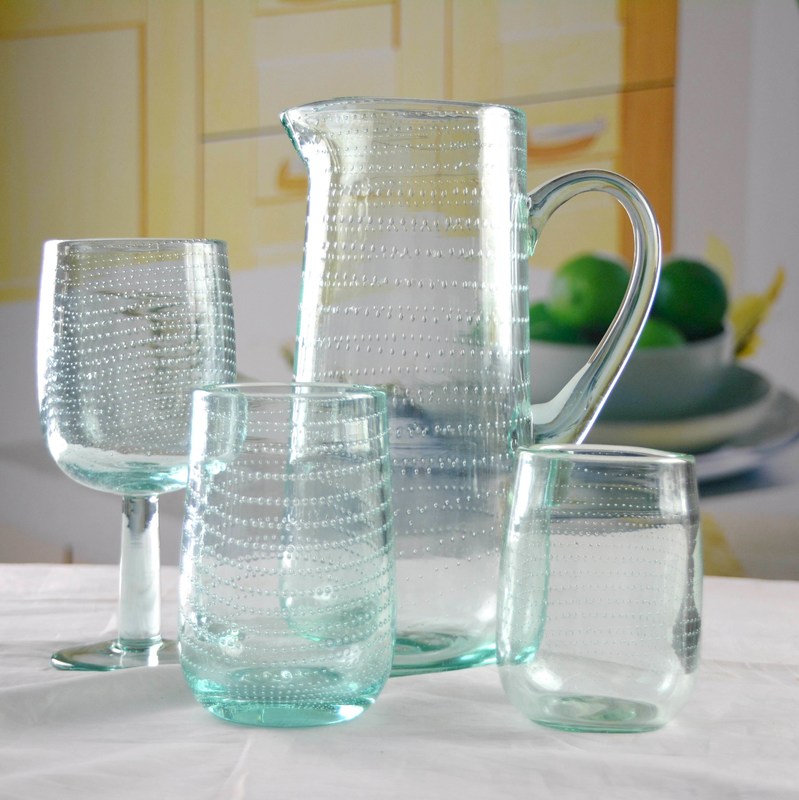 kualitas Recycle Green Spiraling Bubbles  Glass Water Pitcher , Large Glass Pitcher pabrik