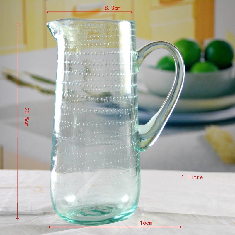 kualitas Recycle Green Spiraling Bubbles  Glass Water Pitcher , Large Glass Pitcher pabrik