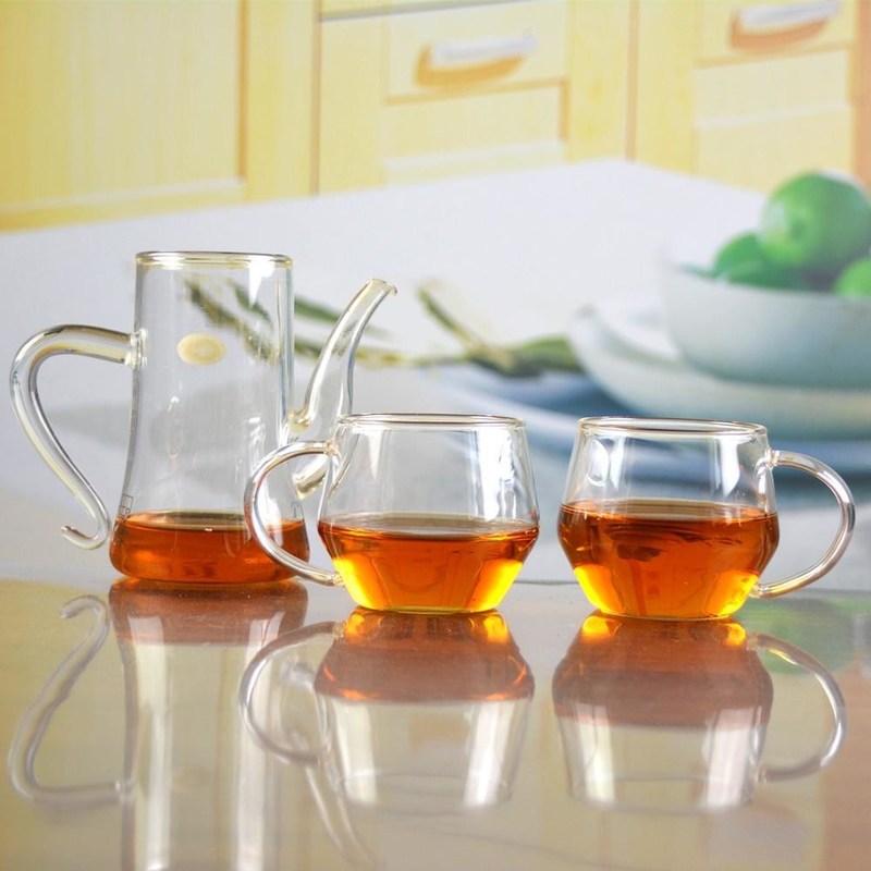 kualitas Borosilicate Heat Resistant Tea Glass Mug With Handle pabrik