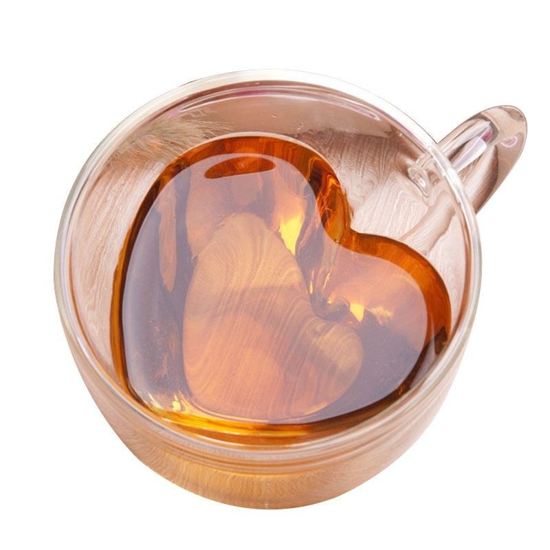 kualitas Creative Lover Heart Shape Borosilicate Transparent Tea Cups pabrik