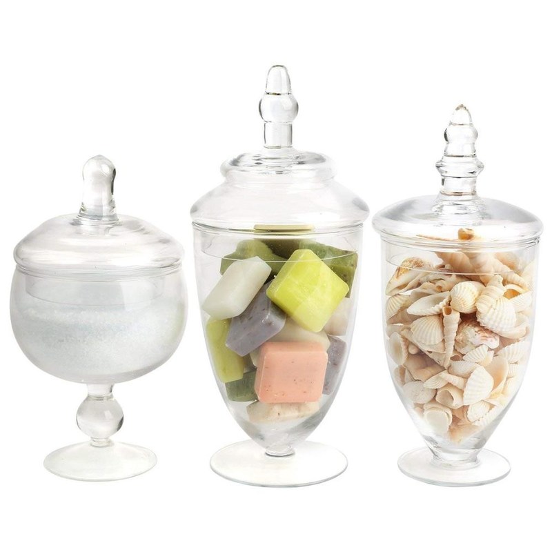 kualitas Multipurpose Set Of 3 Clear Glass Jars For Kitchen pabrik