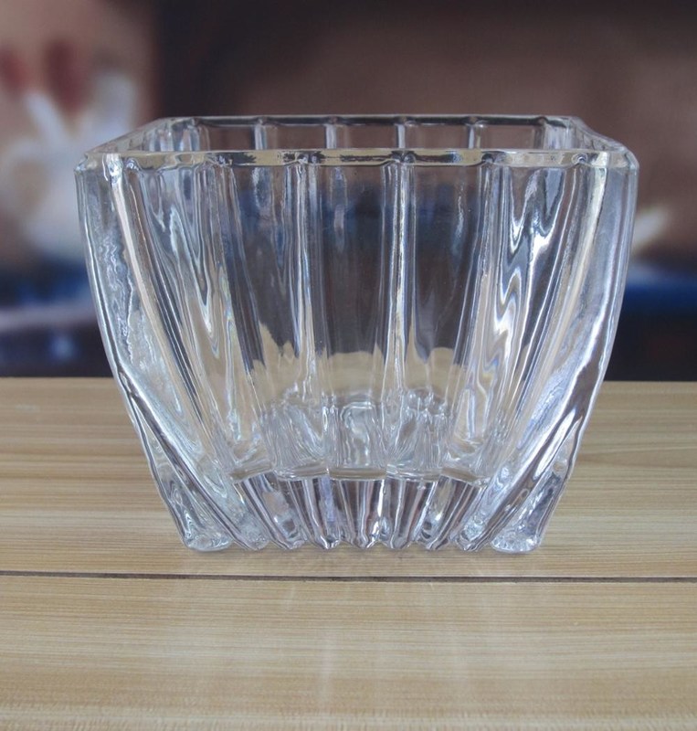 kualitas Square Optic Stripes Glass Storage Jars For Candy pabrik