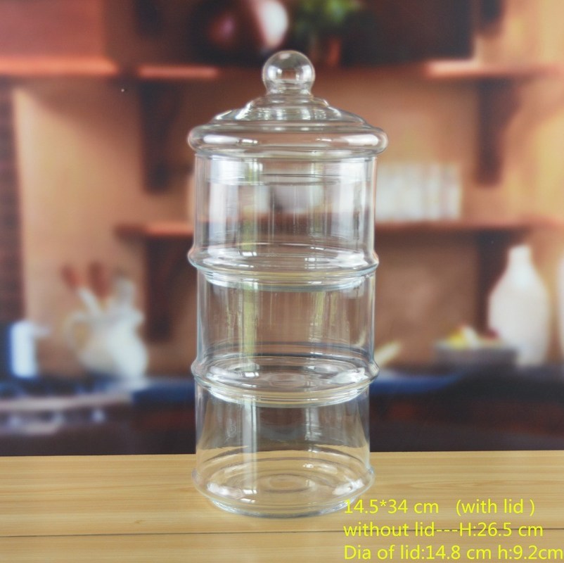 kualitas Stackable 3 Layers Tower Shaped Glass Storage Jars pabrik