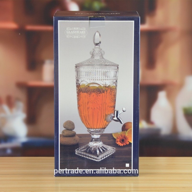 kualitas Deep Cutted Engraved 5l Glass Jar With Lid . Glass Food Storage Jars pabrik