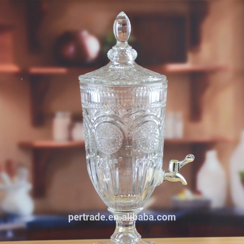 kualitas Deep Cutted Engraved 5l Glass Jar With Lid . Glass Food Storage Jars pabrik