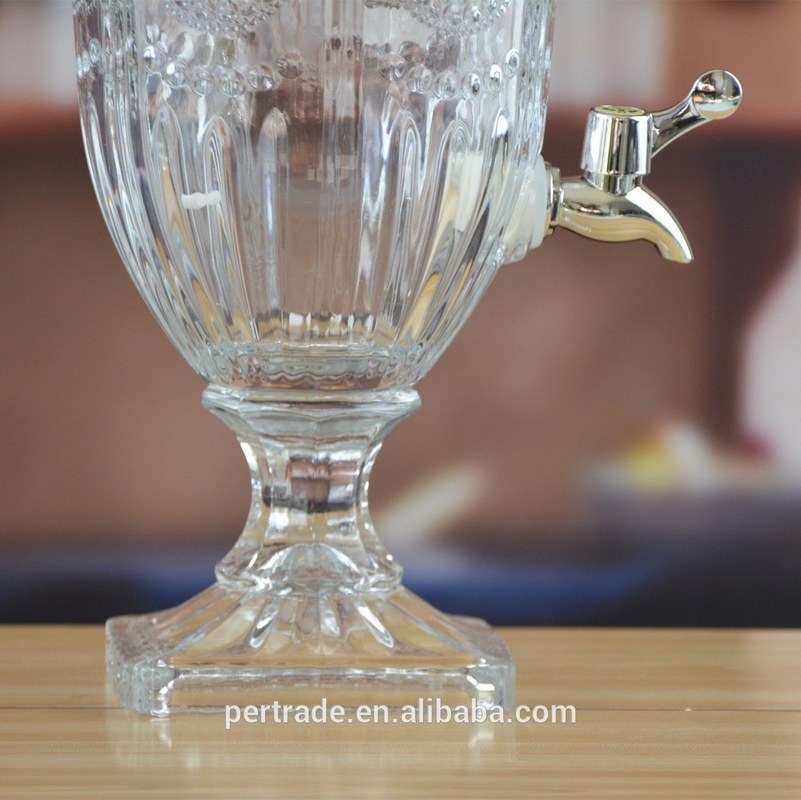 kualitas Deep Cutted Engraved 5l Glass Jar With Lid . Glass Food Storage Jars pabrik