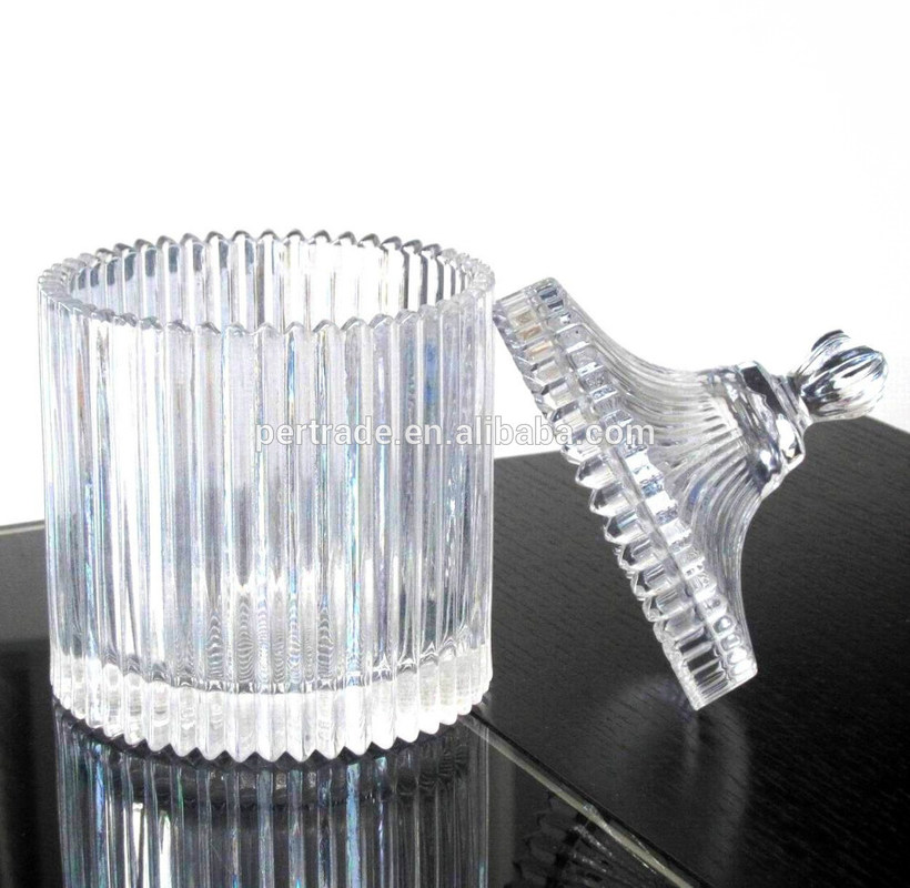 kualitas home Embossed Stripes Large Glass Container With Lid pabrik