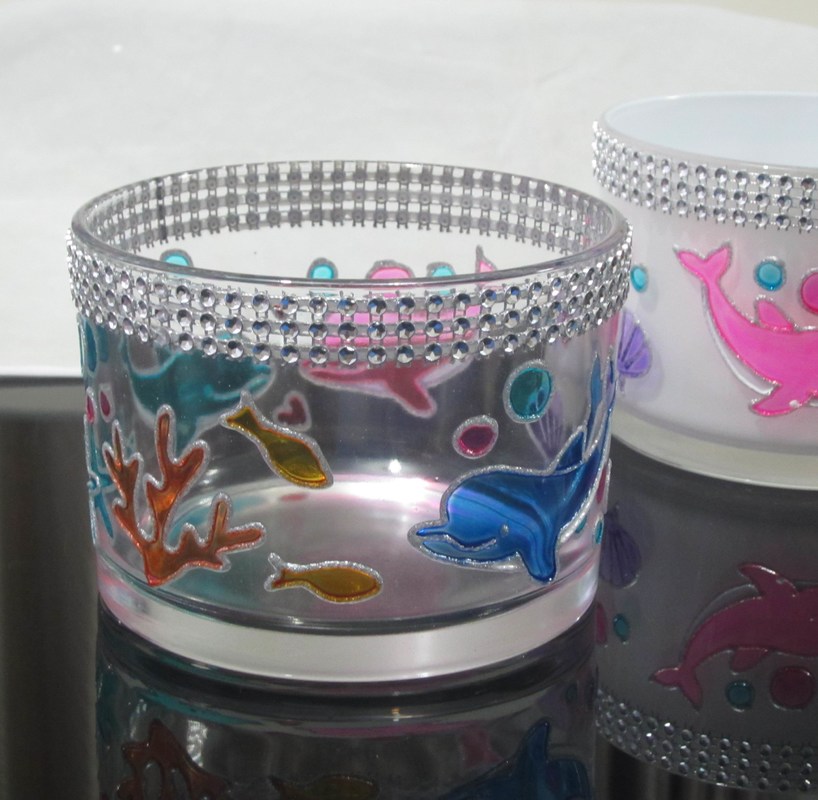 kualitas Handpainted Votive Candle Holders With Ocean Fish Pattern pabrik