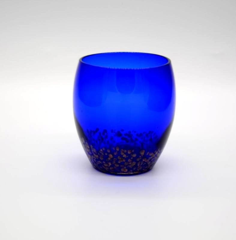 kualitas Solid Cobalt Blue Whisky Tumbler Glass With Golden Stone pabrik