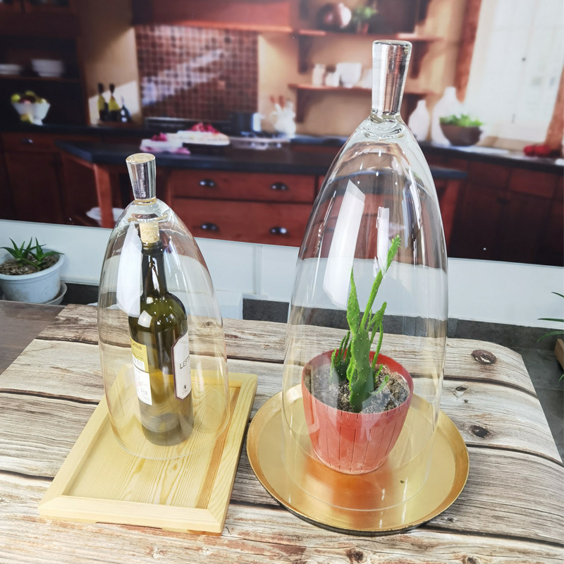 kualitas Transparent Lead Free Handled 21" Glass Dome Cloche pabrik