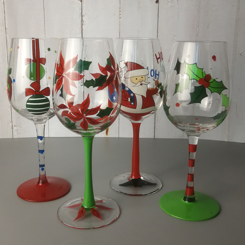 kualitas FDA Holiday Gift Hand Painted Festival Wine Glass pabrik