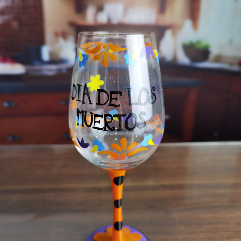 kualitas FDA Holiday Gift Hand Painted Festival Wine Glass pabrik