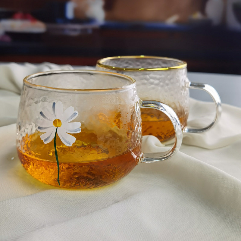 kualitas Borosilicate Hammered Texture Tumbler Drinking Glasses With Golden Rim pabrik