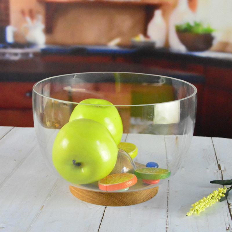 kualitas 9" Crystal Storage Glass Salad Bowl Dirancang Dengan Hand Blown Crystal Glass Dan Stand Kayu Padat Mempamerkan Puncak Dasar Yang Meningkatkan Pengalaman Makan pabrik