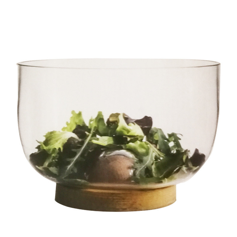kualitas 9" crystal salad bowl with solid wood stand peak bottom pabrik