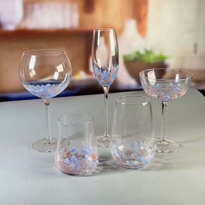 kualitas Customized Hand Blowned Half-confetti Lead Free Crystal Wine Glass Set pabrik
