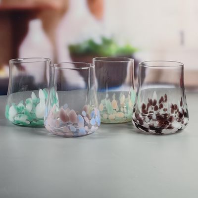 kualitas Brown Customized Hand Blown Half Confetti Lead Free Crystal Wine Glass Goblet Set Stylish Durable Pilihan Untuk Layanan Minuman pabrik