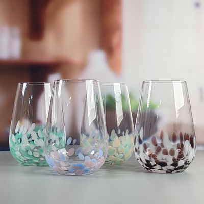 kualitas Brown Customized Hand Blown Half Confetti Lead Free Crystal Wine Glass Goblet Set Stylish Durable Pilihan Untuk Layanan Minuman pabrik