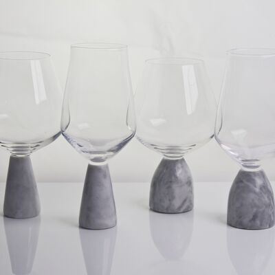 kualitas Hand Blown Crystal Wine Glass with Modern Gray Marble Stem Base Ultra Clear Bowl Perfect for Dinner Parties and Everyday pabrik