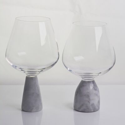 kualitas Hand Blown Crystal Wine Glass with Modern Gray Marble Stem Base Ultra Clear Bowl Perfect for Dinner Parties and Everyday pabrik