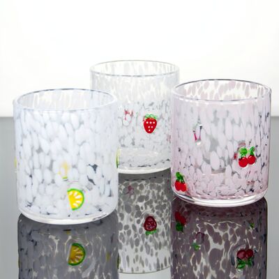kualitas Tumbler Drinking Glasses hand crafted with dreamy confetti patterns and fruity designs that bring joy to your table setting pabrik