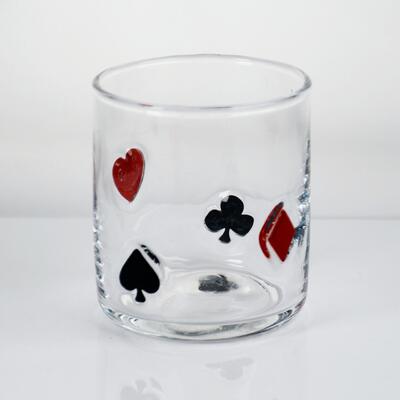 kualitas Gelas Wiski Ikon Poker Tiup Tangan, Gelas Tumbler Bening 400ml Dengan Simbol Hati, Sekop, Keriting & Wajik, Gelas Old Fashioned Untuk Wiski, Koktail, Jus pabrik
