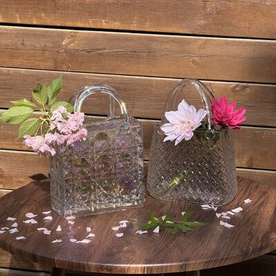 kualitas Hand-Blown Diamond Pattern Glass Handbag Vase - Versatile Dekorasi Pusat untuk Rumah & Wedding Dekorasi pabrik