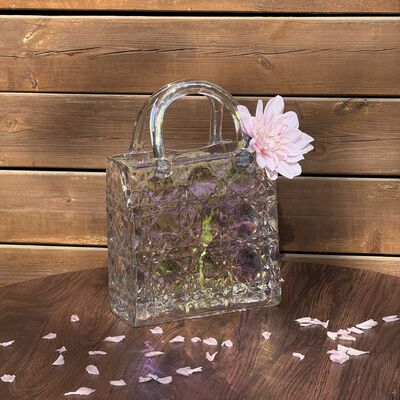 kualitas Hand-Blown Diamond Pattern Glass Handbag Vase - Versatile Dekorasi Pusat untuk Rumah & Wedding Dekorasi pabrik