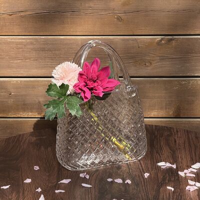kualitas Hand-Blown Diamond Pattern Glass Handbag Vase - Versatile Dekorasi Pusat untuk Rumah & Wedding Dekorasi pabrik